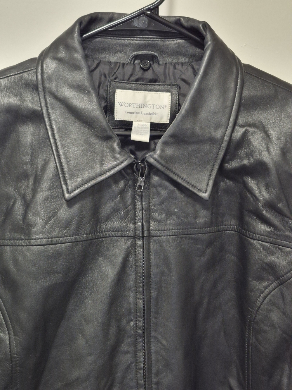Worthington Black Lambskin Zip-Front Bomber Jacket